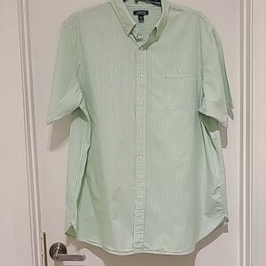 Lands End Seersucker XXL Green White Short Sleeve Button Down